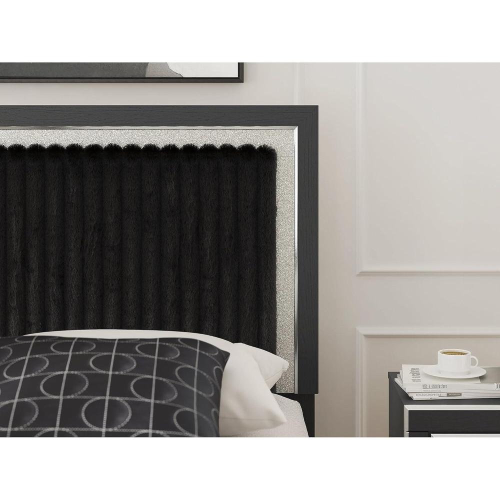 imageSignature Design by Ashley Ravalori Contemporary Upholstered Panel Headboard with Adjustable Height Queen BlackBlack