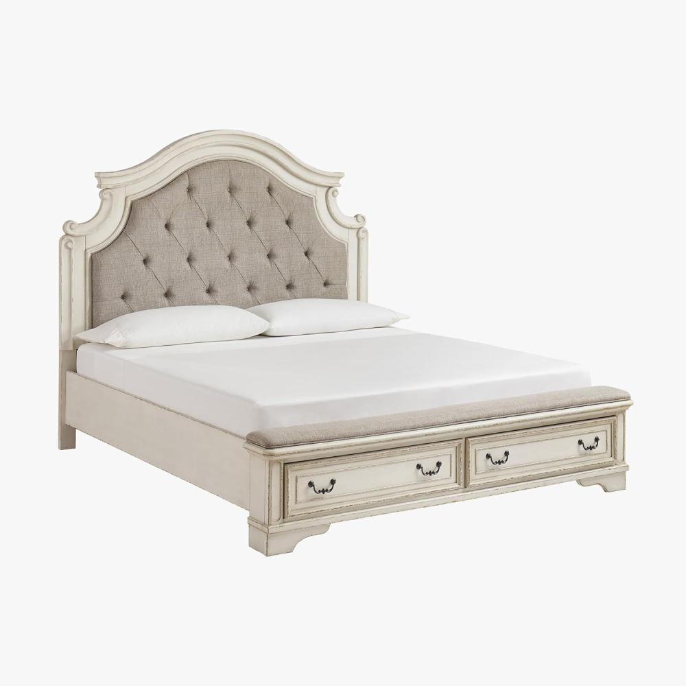 imageSignature Design by Ashley Realyn Traditional Queen Upholstered Sleigh Bed Foundation or Box Spring Needed White amp GrayCalifornia King