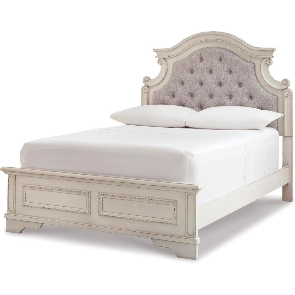 imageSignature Design by Ashley Realyn Traditional Queen Upholstered Sleigh Bed Foundation or Box Spring Needed White amp GrayFull