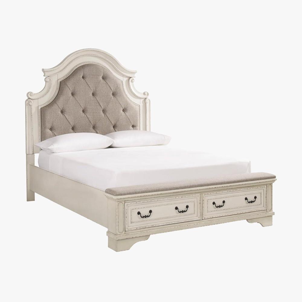 imageSignature Design by Ashley Realyn Traditional Queen Upholstered Sleigh Bed Foundation or Box Spring Needed White amp GrayQueen
