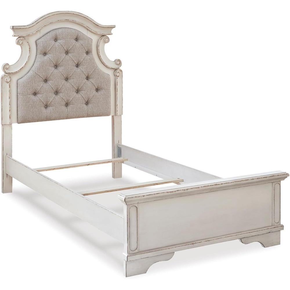 imageSignature Design by Ashley Realyn Traditional Queen Upholstered Sleigh Bed Foundation or Box Spring Needed White amp GrayTwin