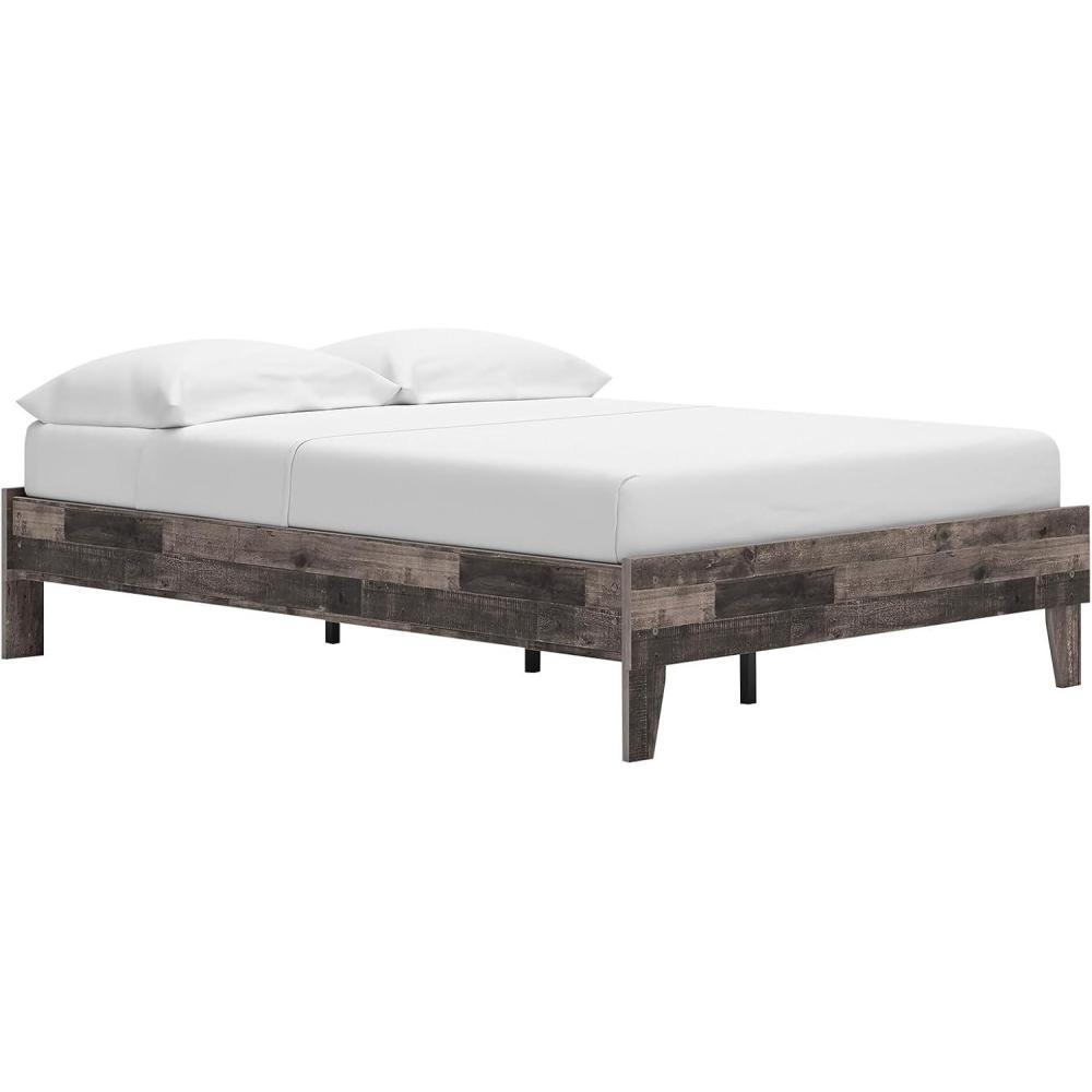 imageSignature Design by Ashley Socalle Contemporary Panel Platform Bed Foundation or Box Spring Not Needed Queen BeigeRustic Gray