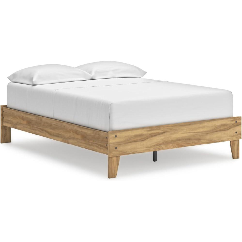 imageSignature Design by Ashley Socalle Contemporary Panel Platform Bed Foundation or Box Spring Not Needed Queen BeigeTan