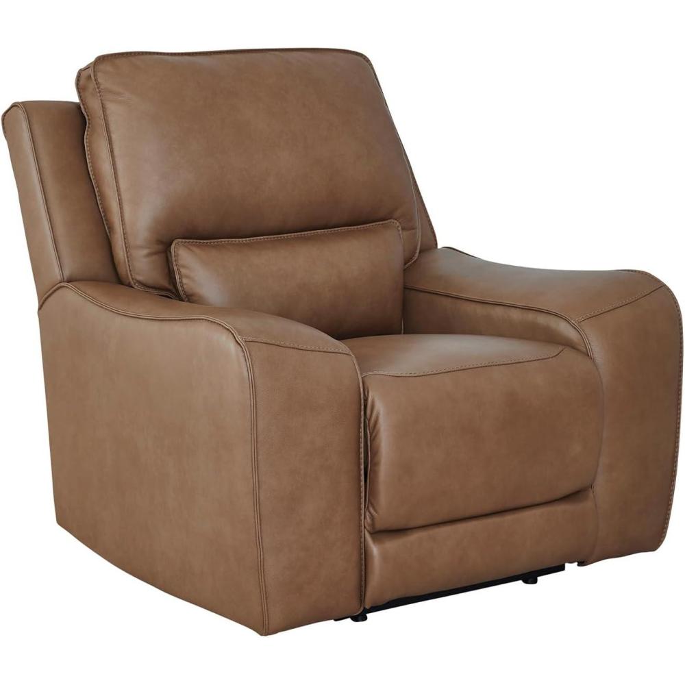 imageSignature Design by Ashley Spear Hill Contemporary Leather Match Power Recliner with Adjustable Headrest and USB Ports Light Brown