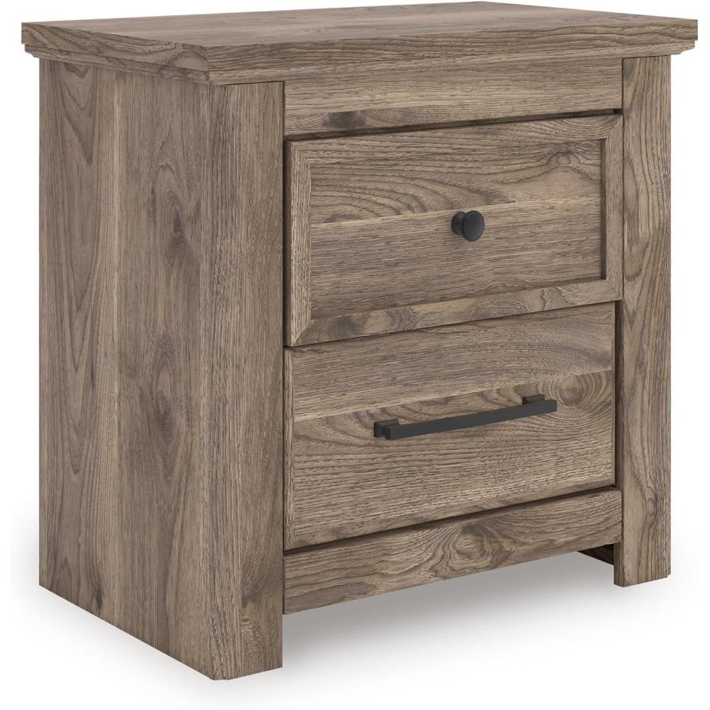 imageSignature Design by Ashley Stanziford Rustic 2Drawer Nightstand with USB Port and Charging Station Light Brown
