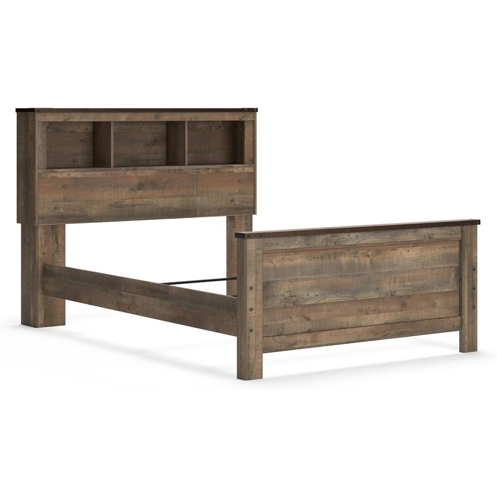 imageSignature Design by Ashley Trinell Rustic Bookcase Bed with Storage and Nailhead Accents Foundation or Box Spring Not Needed Full Dark BrownFull Bookcase Panel Bed