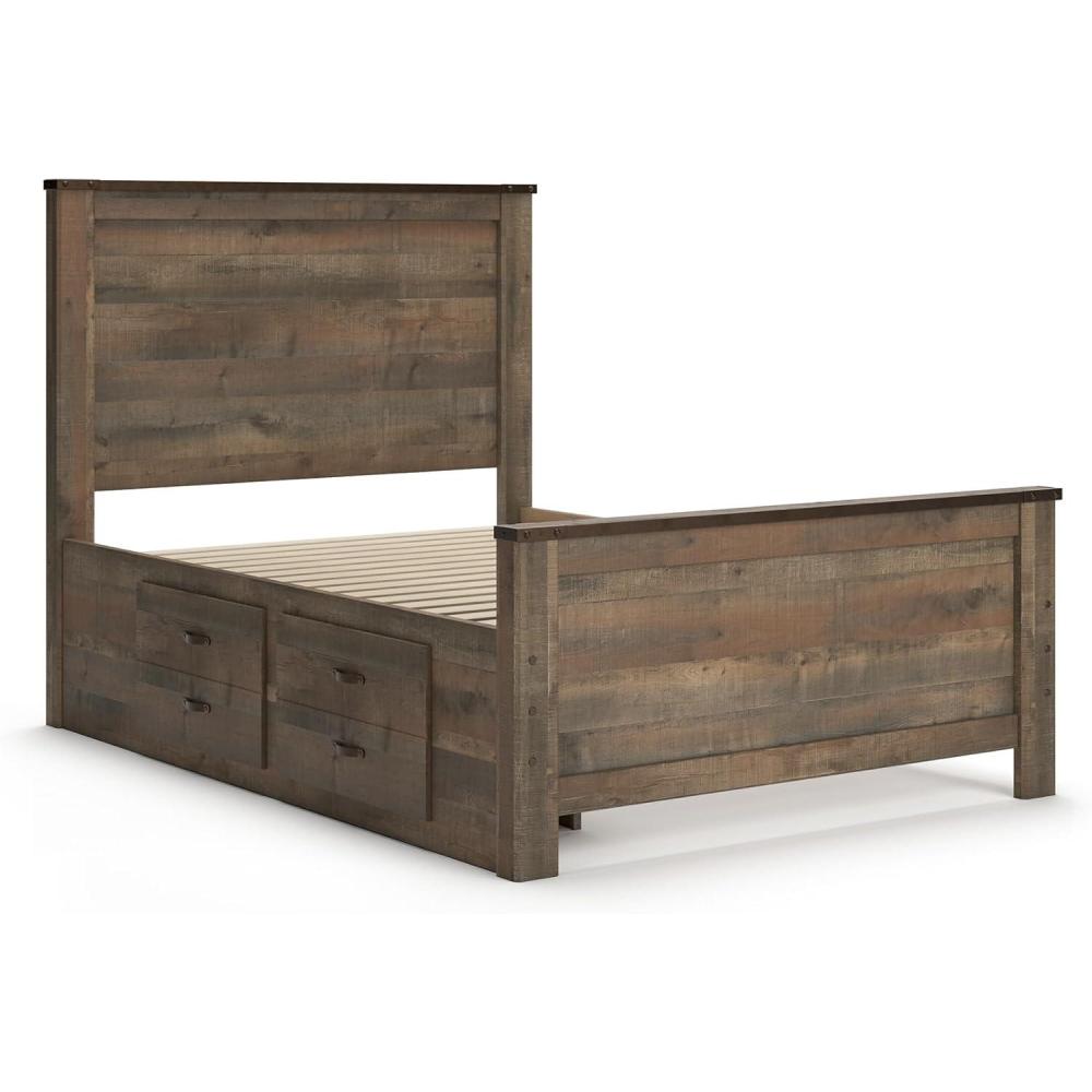 imageSignature Design by Ashley Trinell Rustic Bookcase Bed with Storage and Nailhead Accents Foundation or Box Spring Not Needed Full Dark BrownFull Panel Bed with 2 Storage Drawers