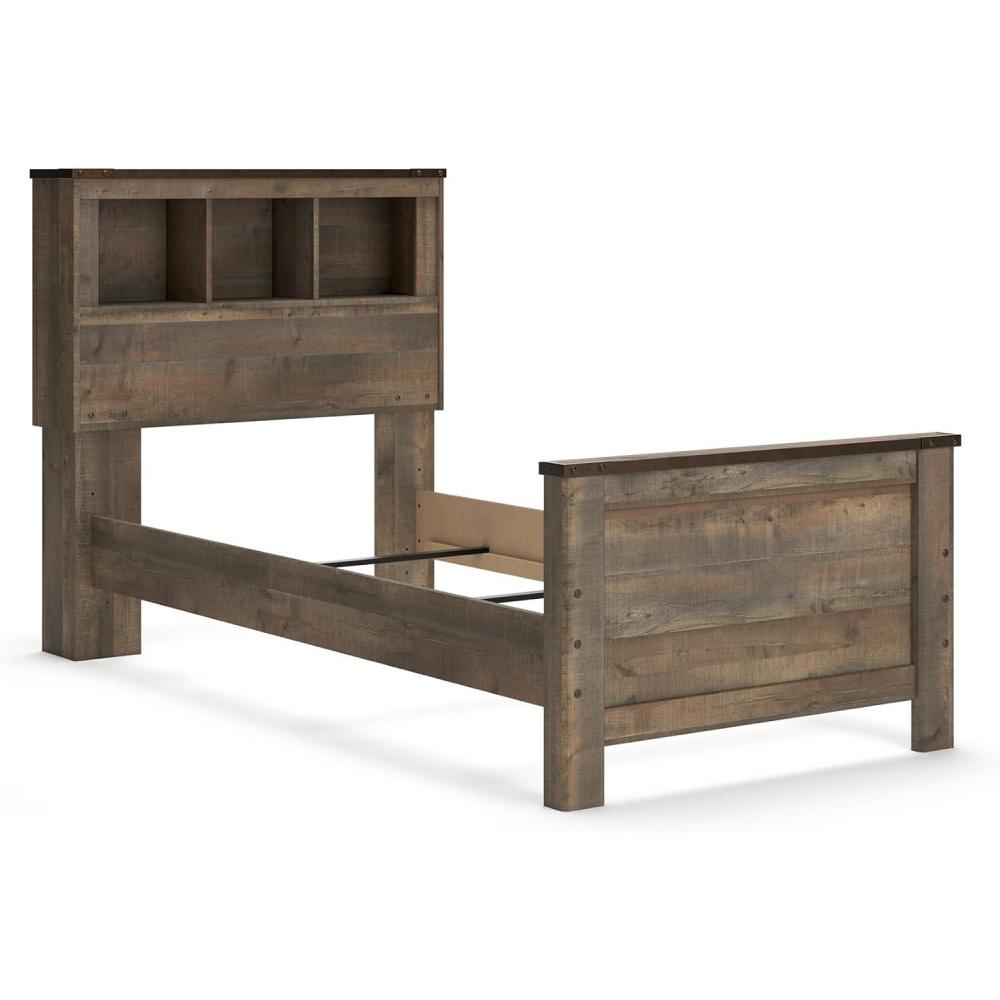 imageSignature Design by Ashley Trinell Rustic Bookcase Bed with Storage and Nailhead Accents Foundation or Box Spring Not Needed Full Dark BrownTwin Bookcase Bed