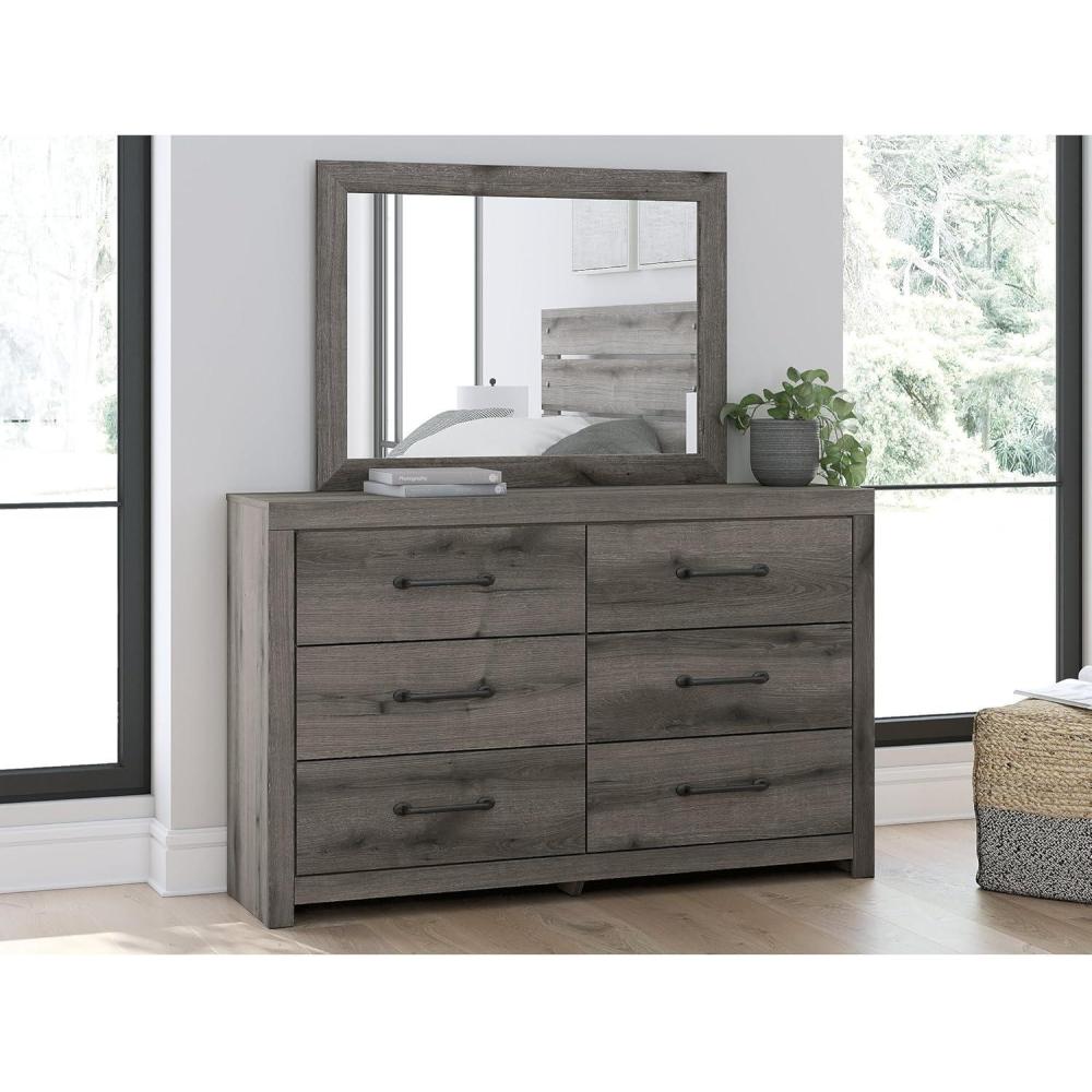 imageSignature Design by Ashley Urbanoore Rustic Panel Bed Foundation or Box Spring Needed Queen GrayDresser and Mirror