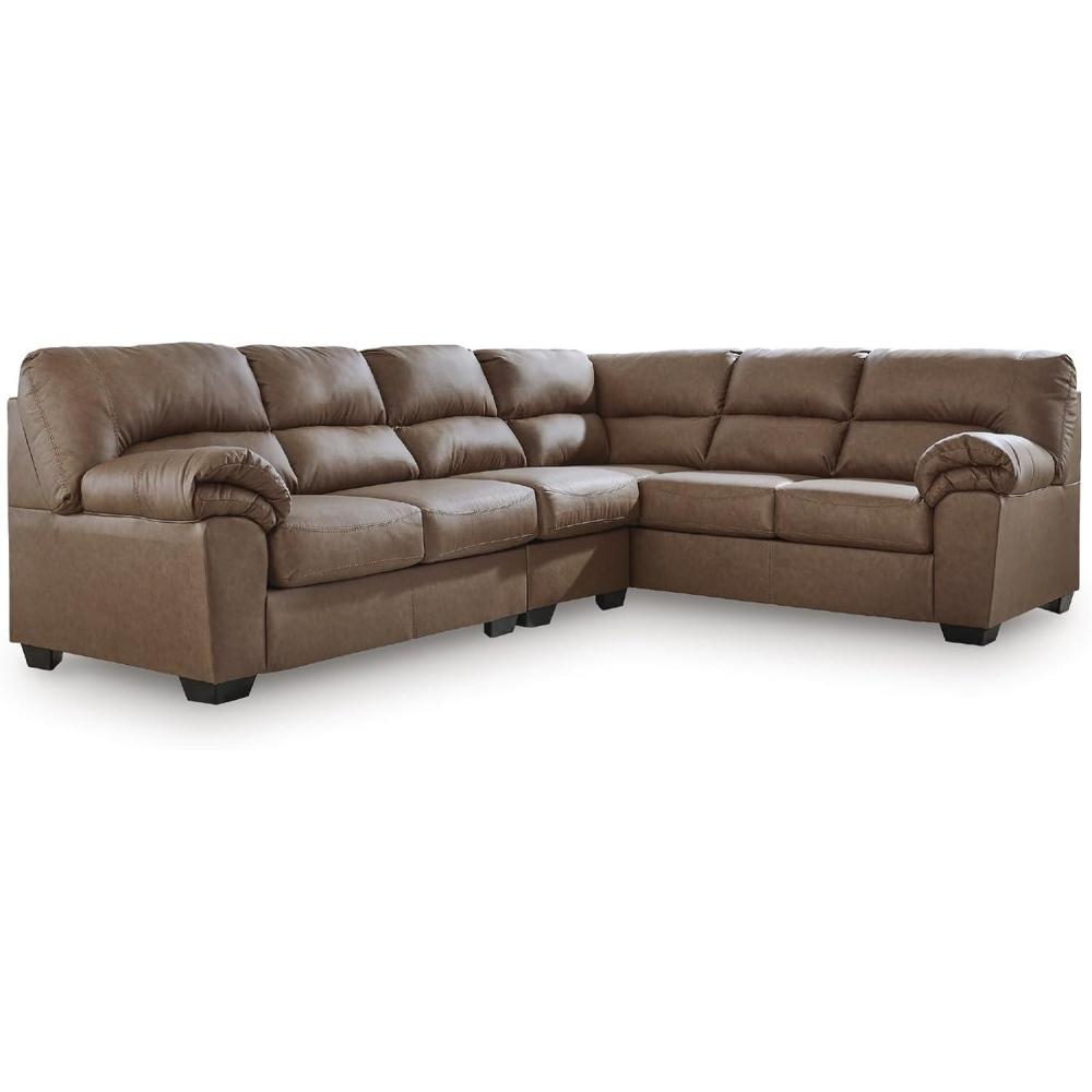 imageSignature Design by Ashley Whitlock LShape LeftArm Facing Contemporary Faux Leather 3Piece Sectional with Removable Cushion Dark BrownCaramel