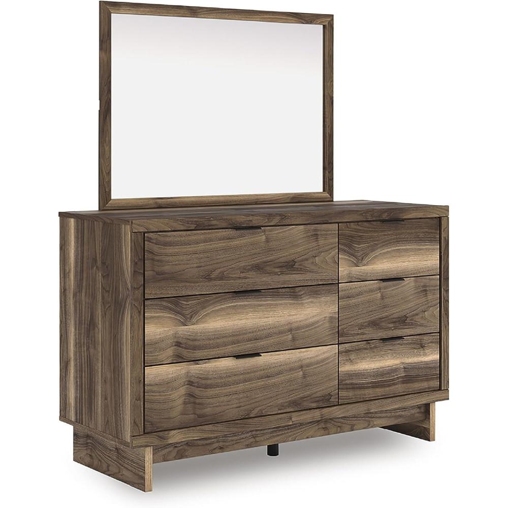 imageSignature Design by Ashley Zadilyn MidCentury Modern Panel Platform Bed with Storage Foundation or Box Spring Not Needed Twin Dark BrownMedium Dresser and Mirror