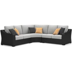 Signature Design by Ashley Beachcroft Curved Modern 5-Piece Outdoor Sectional with Cushion and 6 Throw Pillows, Light Gray(Black)