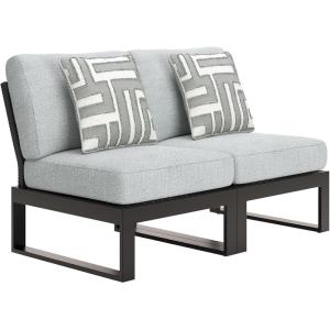 Signature Design by Ashley Beachloft Symmetrical Casual 5-Piece Outdoor Sectional with Cushion and 5 Throw Pillows, Light Gray(2-Piece Outdoor Sectional)