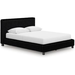Signature Design by Ashley Birmonton Glam Upholstered Panel Storage Bed, Foundation or Box Spring Needed, King, White(Black)