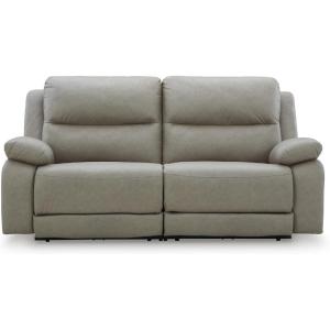 Signature Design by Ashley Brannigan L-Shape Symmetrical Contemporary Faux Leather 5-Piece Power Reclining Sectional with USB Port and Adjustable Headrest, Light Gray(2-Piece Reclining Loveseat)