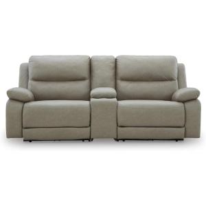Signature Design by Ashley Brannigan L-Shape Symmetrical Contemporary Faux Leather 5-Piece Power Reclining Sectional with USB Port and Adjustable Headrest, Light Gray(3-Piece Power Reclining Sectional with Console)