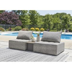 Signature Design by Ashley Bree Zee Right-Arm Facing Modern 4-Piece Outdoor Sectional with Tufted Cushion, Gray(3-Piece Outdoor Sectional)