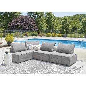 Signature Design by Ashley Bree Zee Right-Arm Facing Modern 4-Piece Outdoor Sectional with Tufted Cushion, Gray(4-Piece Outdoor Sectional)