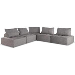 Signature Design by Ashley Bree Zee Right-Arm Facing Modern 4-Piece Outdoor Sectional with Tufted Cushion, Gray(5-Piece Outdoor Modular Seating)