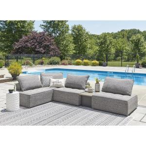 Signature Design by Ashley Bree Zee Right-Arm Facing Modern 4-Piece Outdoor Sectional with Tufted Cushion, Gray(5-Piece Outdoor Sectional)