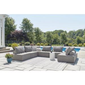 Signature Design by Ashley Bree Zee Right-Arm Facing Modern 4-Piece Outdoor Sectional with Tufted Cushion, Gray(7-Piece Outdoor Sectional)