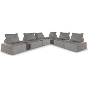 Signature Design by Ashley Bree Zee Right-Arm Facing Modern 4-Piece Outdoor Sectional with Tufted Cushion, Gray(8-Piece Outdoor Modular Seating with End Tables)