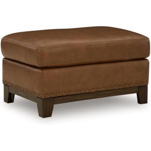 Signature Design by Ashley Brendola Transitional Leather Match Loveseat with Loose Seat Cushions and Nailhead Trim, Light Brown(Ottoman)