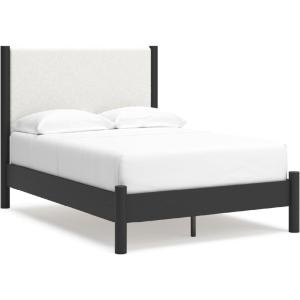 Signature Design by Ashley Cadmori Modern Queen Upholstered Platform Bed, Foundation or Box Spring Not Needed, Black & White(Black/White)
