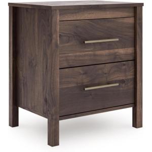 Signature Design by Ashley Calverson Rustic 2-Drawer Nightstand with Storage and Bar Pulls, Dark Brown(Mocha)