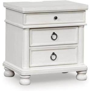 Signature Design by Ashley Chadworth Traditional Nightstand with 3 Drawers, USB-A and USB-C Charging, Metal Knobs, Wood, 27″ W x 18.13″ D x 27.38″ H, Brown(Antique White)