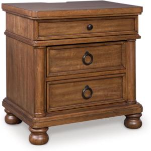 Signature Design by Ashley Chadworth Traditional Nightstand with 3 Drawers, USB-A and USB-C Charging, Metal Knobs, Wood, 27″ W x 18.13″ D x 27.38″ H, Brown(Brown)