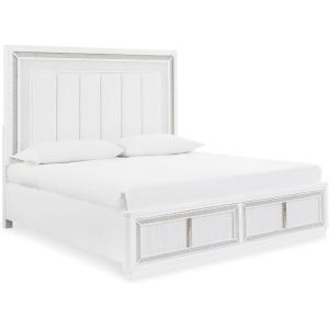 Signature Design by Ashley Chalanna Glam 6-Drawer Dresser and Mirror with Felt-Lined Top Drawers, LED Lighting and Safety Stop, White(King Upholstered Storage Bed)