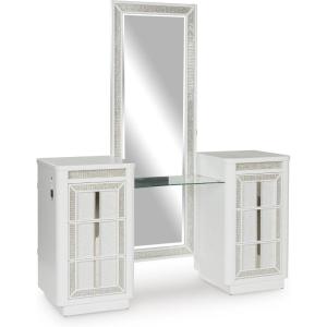 Signature Design by Ashley Chalanna Glam 6-Drawer Dresser and Mirror with Felt-Lined Top Drawers, LED Lighting and Safety Stop, White(Modern)