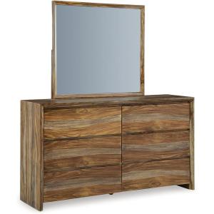 Signature Design by Ashley Dressonni Contemporary King Panel Bed, Foundation or Box Spring Needed, Brown(Dresser and Mirror)