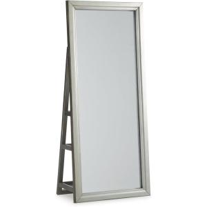 Signature Design by Ashley Evesen Casual Full Length Framed Floor Standing Mirror with Shelf Storage and LED Lights, Metallic
