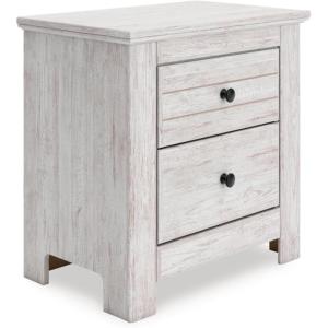 Signature Design by Ashley Fenderport Vintage Casual Nightstand with Two Drawers, USB Charging, Bronze Knobs, Wood, 24.92″ W x 15.98″ D x 25.04″ H, Whitewash(Nightstand)