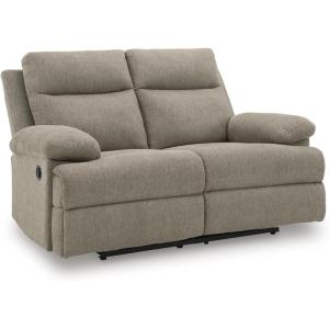 Signature Design by Ashley First Base Contemporary Faux Leather Manual Reclining Loveseat, Gray(Mocha)
