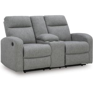 Signature Design by Ashley First Base Contemporary Faux Leather Manual Reclining Loveseat, Gray(Sterling)