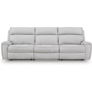 Signature Design by Ashley Grafton Pike Straight Contemporary 3-Piece Power Reclining Sectional with Adjustable Headrest and USB Charging Ports, Light Gray(3-Piece Power Reclining Sectional)