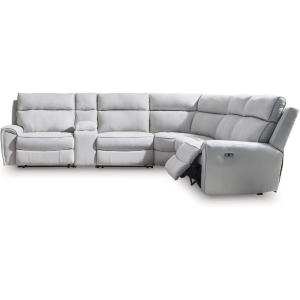 Signature Design by Ashley Grafton Pike Straight Contemporary 3-Piece Power Reclining Sectional with Adjustable Headrest and USB Charging Ports, Light Gray(6-Piece Reclining Sectional with Storage Console)