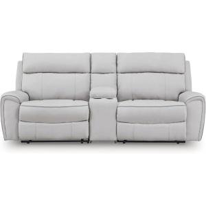 Signature Design by Ashley Grafton Pike Straight Contemporary 3-Piece Power Reclining Sectional with Adjustable Headrest and USB Charging Ports, Light Gray(3-Piece Power Reclining Sectional with Console)
