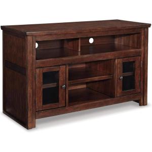 Signature Design by Ashley Harpan Traditional TV Stand Fits TVs up to 70″, 3 Adjustable Shelves, 2 Storage Cabinets, Brown(Medium)