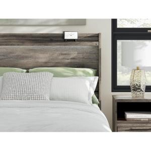 Signature Design by Ashley Jusika Mid-Century Modern Panel Headboard with LED Light and Shelf, King, Dark Brown