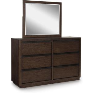 Signature Design by Ashley Kendamor Contemporary 6-Drawer Dresser and Mirror with Anti-Tipping Restraint, Dark Brown(Dresser and Mirror)