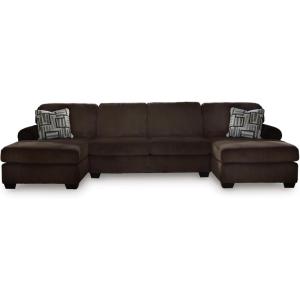 Signature Design by Ashley Landsings Straight Casual 2-Piece Super Chaise with Removable Cushion and Rolled Arm, Dark Brown(3-Piece Sectional with Double Chaise)