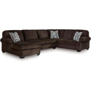Signature Design by Ashley Landsings Straight Casual 2-Piece Super Chaise with Removable Cushion and Rolled Arm, Dark Brown(Left Hand 3-Piece Sectional with Chaise)