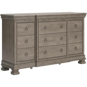 Signature Design by Ashley Lexorne Traditional King Sleigh Bed, Foundation or Box Spring Needed, Light Gray(7 Drawer Dresser)