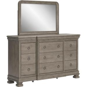 Signature Design by Ashley Lexorne Traditional King Sleigh Bed, Foundation or Box Spring Needed, Light Gray(Dresser and Mirror)