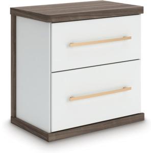 Signature Design by Ashley Mazilar Contemporary Nightstand with Two Drawers, USB Charging, Wood, 25.31″ W x 15.55″ D x 25.08″ H, Dark Brown/Matte White(Nightstand)