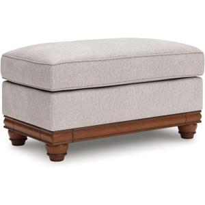 Signature Design by Ashley Meadowview Farmhouse Upholstered Ottoman with Turned Legs, Light Gray